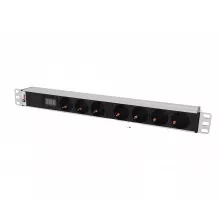 Блок розеток Rem-32 с амп, 7 Schuko, 32А, алюм., 19", колодка