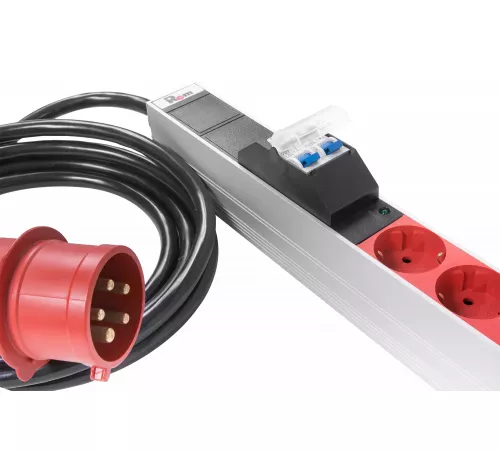 Верт блок розеток Rem-3x32, 3 фазы 32A, 6 авт, инд, 24 S, 1820 мм, IEC 309, шнур 3 м