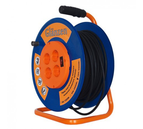 Удлинитель силовой на катушке GLANZEN 4 гн. КГ 3х1,5 ЕВ-50-009
