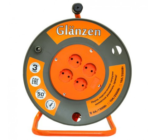 Удлинитель силовой на катушке GLANZEN 4 гн. ПВС 2х1 ЕВ-50-003