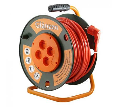 Удлинитель силовой на катушке GLANZEN 4 гн. ПВС 2х2,5 EB-50-008