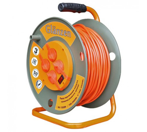Удлинитель силовой на катушке GLANZEN 4 гн. ПВС 3х1,5 IP44 ЕВ-50-007