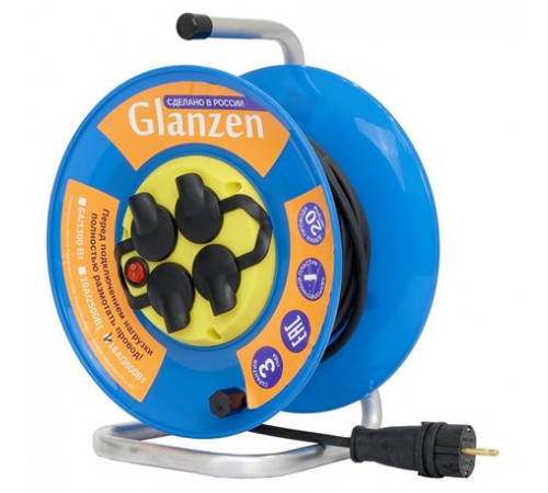Удлинитель силовой на катушке GLANZEN с выкл. 4 гн. КГ 3х1,5 IP44 арт. EB-20-009
