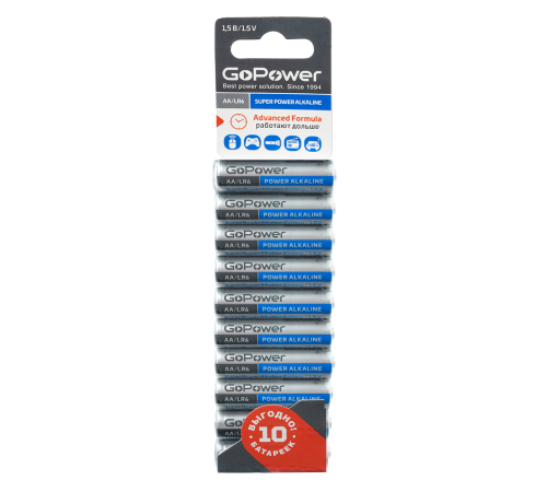 GoPower LR6 AA BL10 Alkaline 1.5V 00-00019863 Батарейка AA