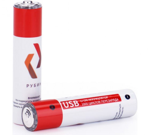 РУБИН LI-ON ААА 1,5 В (1000mWh AAA microUSB) 4шт Аккумуляторные батарейки