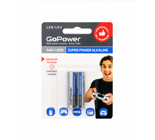 GoPower LR03 AAA BL2 Alkaline 1.5V 00-00019862 Батарейка AAA