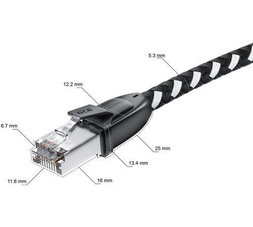 Greenconnect RJ45(m) - RJ45(m) Cat. 6 UTP нейлон 5.0м чёрно-белый