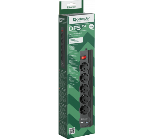 Defender DFS 751 (1.8 м, 5 розеток)