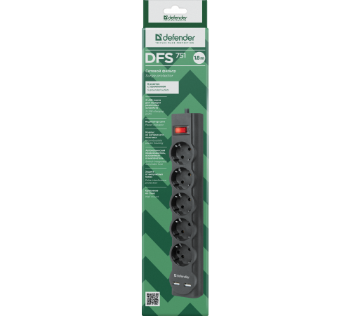 Defender DFS 751 (1.8 м, 5 розеток)