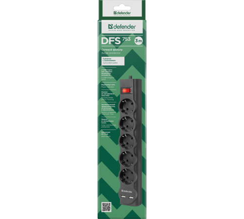 Defender DFS 753 (3 м, 5 розеток)