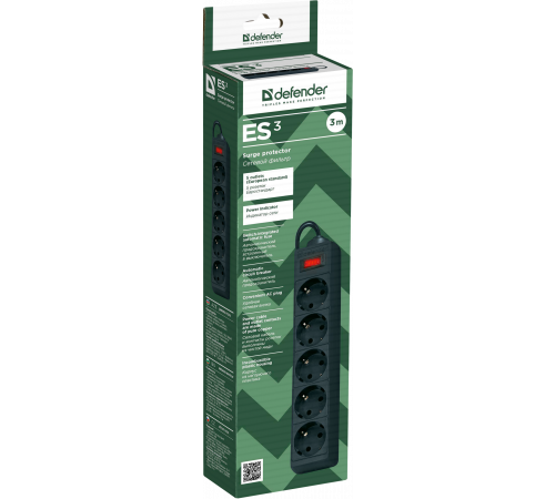 Defender ES 3 Black (3 м, 5 розеток)