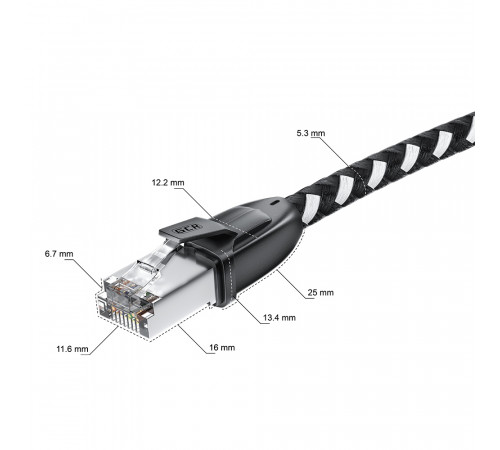 Greenconnect RJ45(m) - RJ45(m) Cat. 6 10м черно-белый